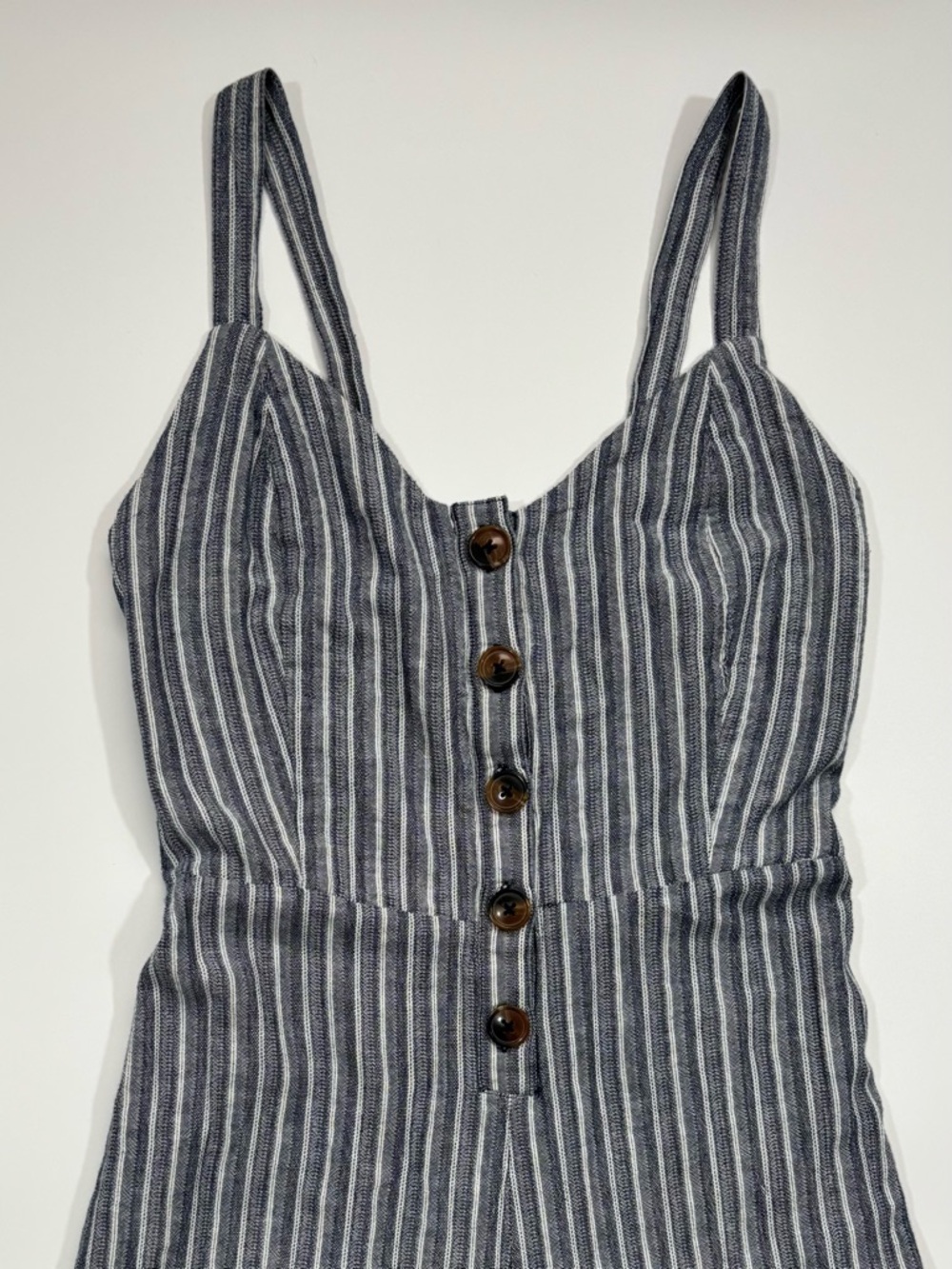 Japna 100% Cotton Blue White Striped Tiered Wide Leg Jumpsuit Boho Coastal Sz M